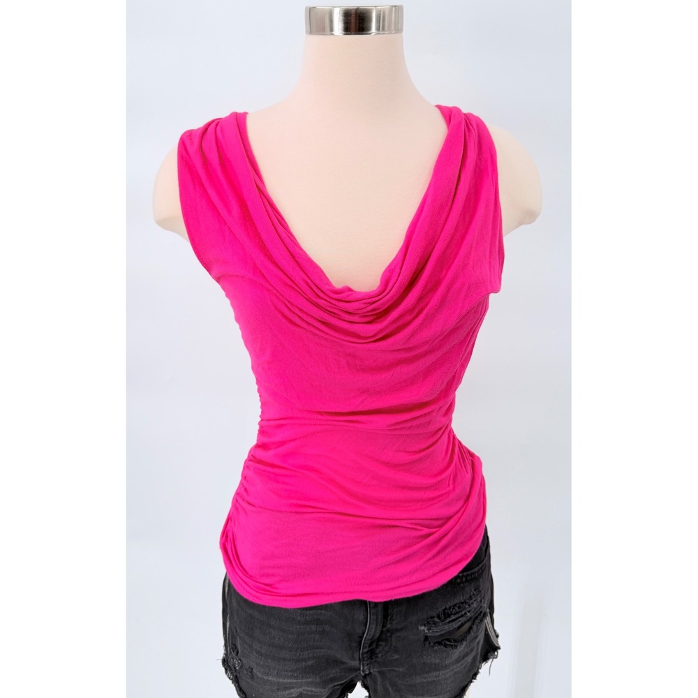 B Sharp Cowl Neck Tank Top Womens Small Pink Ruched O-Ring Racerback B3288 USA